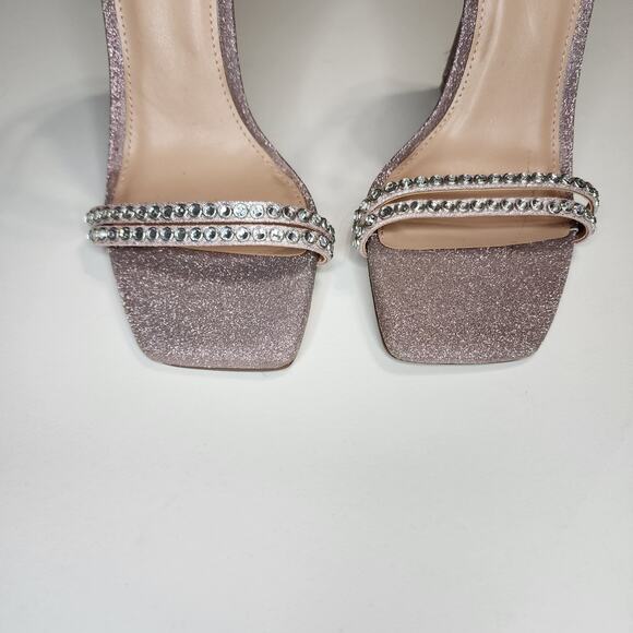STEVE MADDEN Heels Pink Rose Glitter Collette Square Toe Stiletto Strap Sz 6.5 - Picture 3 of 8